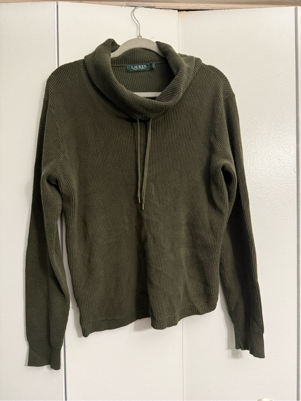 Lauren Ralph Lauren Green 100% Cotton Cowl Neck Sweater Size XL
